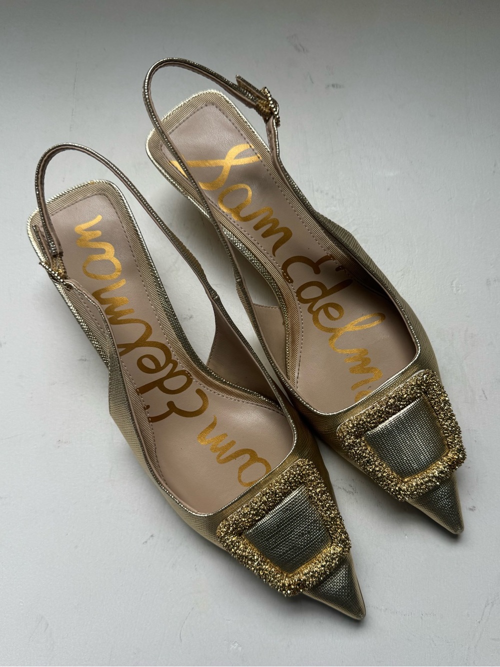 Sam Edelman Kammie Gold Slingback Kitten Heels - Picture 2 of 16